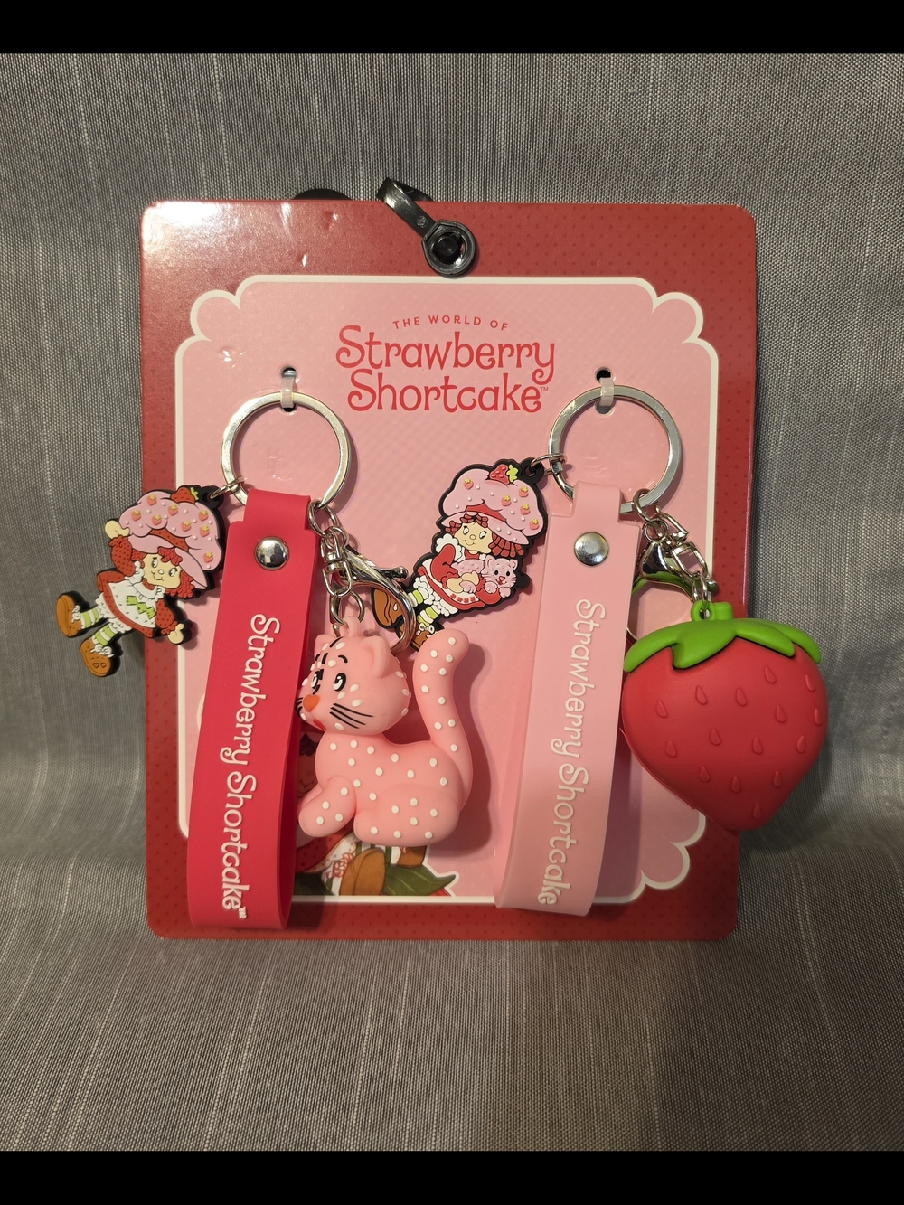 Strawberry Shortcake Silicone Keychain 2pc Set - Pink & Red